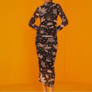 Farm Rio Cerrado Sky Dress - black and white mesh long sleeve dress in size L